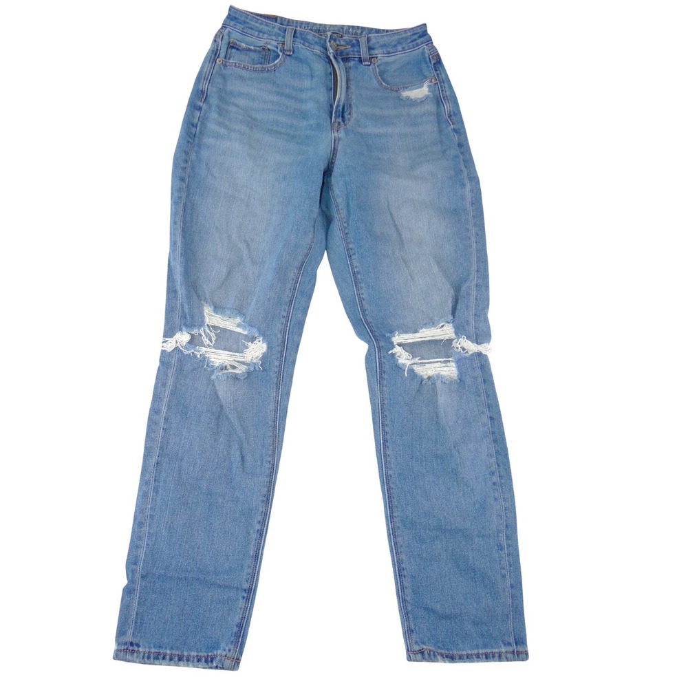 American Eagle Mom Jean Light‎ Wash Distressed Ripped High Rise Denim